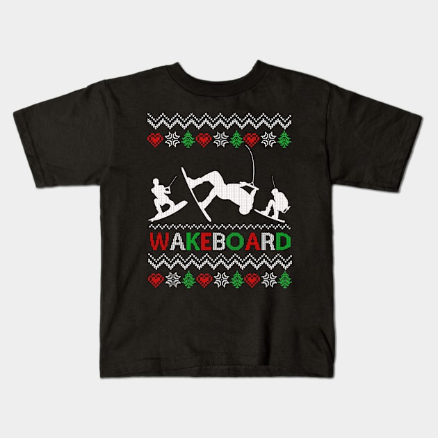 Wakeboard Funny Christmas Kids T-Shirt by paola.illustrations